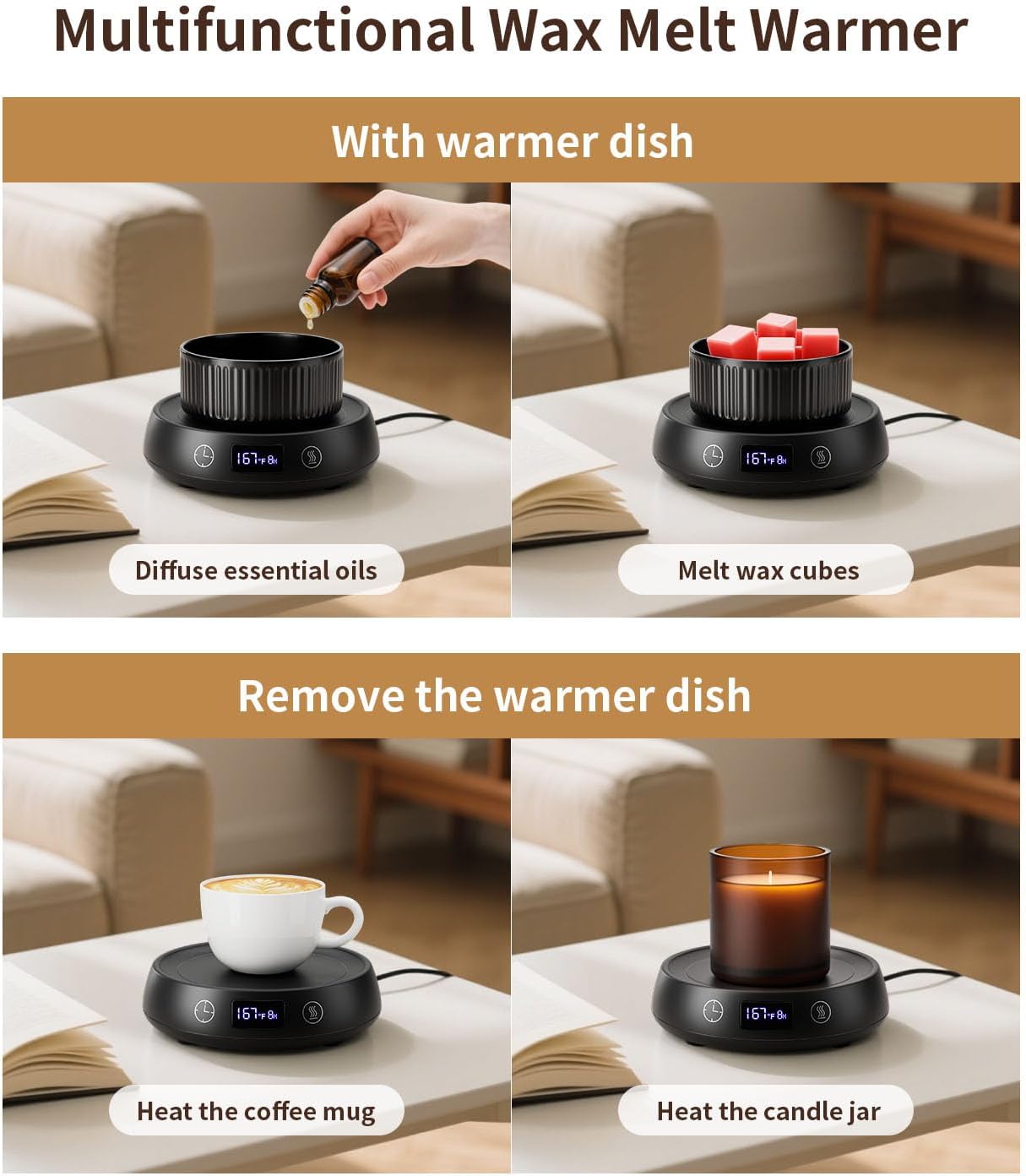 Candle Warmer,Wax Melt Warmer, Wax Warmer for Scented Wax, Wax Cube Burner | Wax Melter, 3 Temp Setting, 1-9H Auto Shut Off Timer, Electric Scented Wax Melter, Home Bedroom Office Use,Coffee Mug Warmer