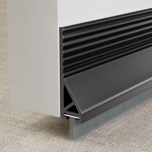 KNEELISA 39”X 1 Pack Door Sweep Brush Bottom Exterior & Interior,Silicone | Adhesive Under Door Draft Stopper with Bristle,Gap Filler Noise Blocker,Soundproofing Seal Strip,Black