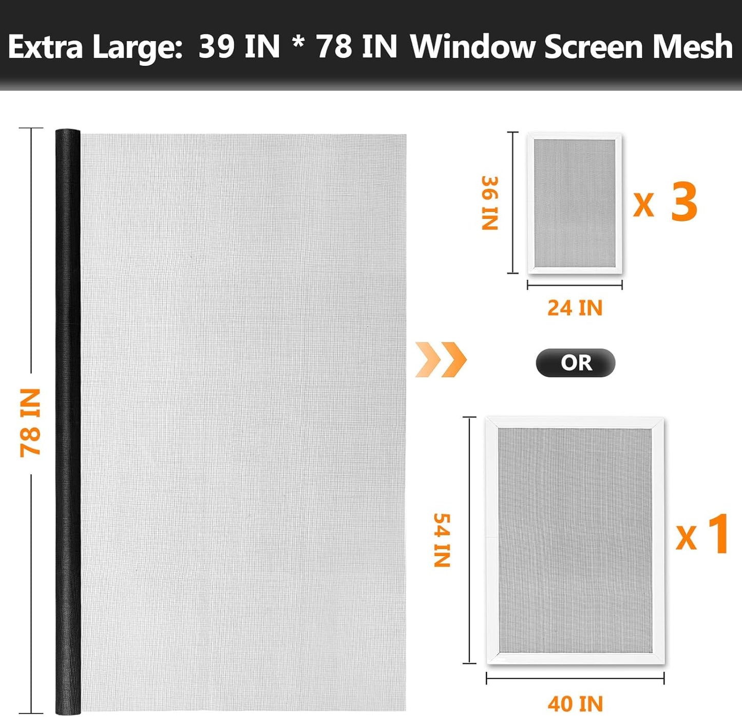 Secopad Window Screen & Screen Door Mesh Repair Kit, 39 in x 78 in, Black | Fiberglass Roll with Tools, Tearproof & Washable, High-Transmittance, For Windows, Patio & Porch Replacement
