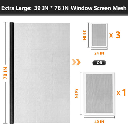Secopad Window Screen & Screen Door Mesh Repair Kit, 39 in x 78 in, Black | Fiberglass Roll with Tools, Tearproof & Washable, High-Transmittance, For Windows, Patio & Porch Replacement