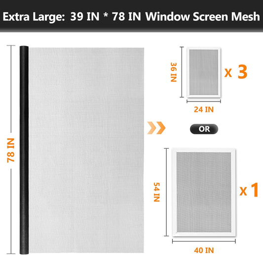 Secopad Window Screen and Screen Door Mesh Repair Kit, Black, 48in x 177in | Replacement Tools Kit, Easy to Install, Extra Large, Durable Fiberglass, Pet and Kid Friendly, For Window Door Patio & Porch