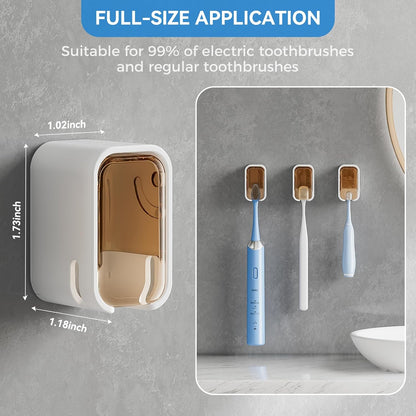 MOPMS Single Slot Toothbrush Holders Wall Mounted with Cover for Bathrooms | 2PCS Toothbrush Cover for Shower, Single Toothbrush Dispenser Storage Organizer for Family & Travel