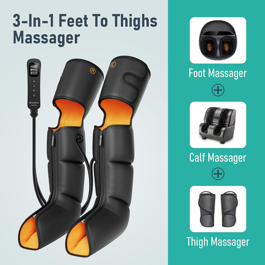 QUINEAR Leg Massager, 3-in-1 Heat and Compression Therapy, Air Compression Leg Recovery System, Leg Massage Boots for Circulation and Pain Relief, FSA-HSA-Eligible