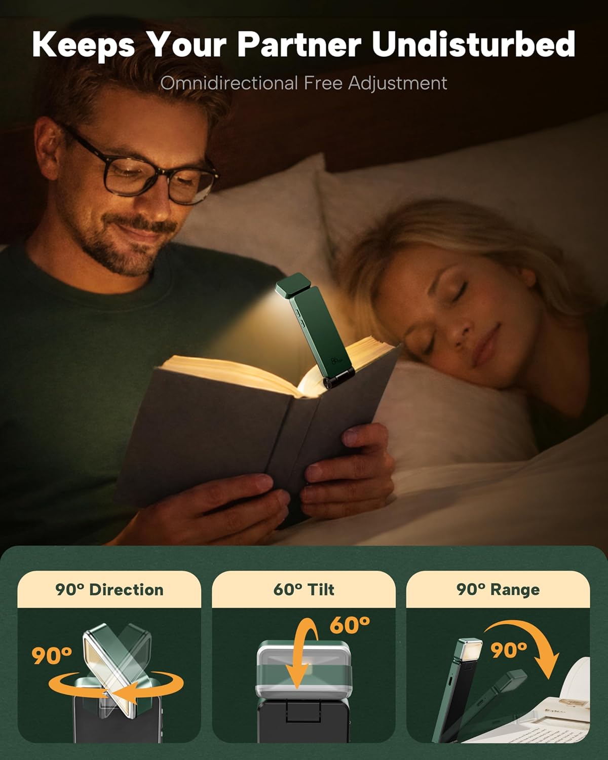 86lux Book Light, Rechargeable Clip-On LED Reading Light for Bed | 3 Color Temperatures with Stepless Dimming, Ultralight Bookmark Design for Book Lovers, Grey