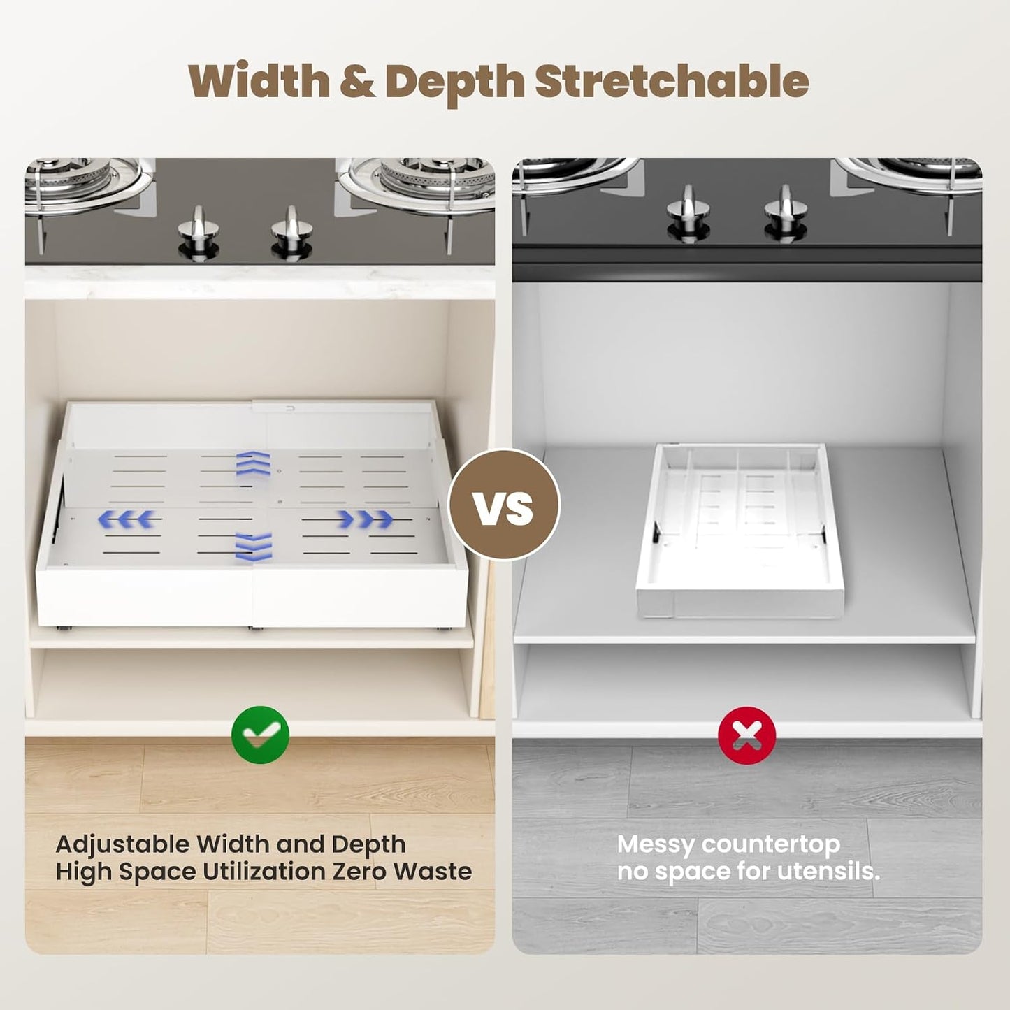 Dayacoco Pull Out Cabinet Organizer, Expandable Width (11.4"-19.4") and Depth (16.7"-21") With 3 Rails, Heavy Duty Slide out Drawers for Kitchen Base Cabinet Organization, No Drill, White