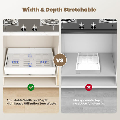 Dayacoco Pull Out Cabinet Organizer, Expandable Width (11.4"-19.4") and Depth (16.7"-21") With 3 Rails, Heavy Duty Slide out Drawers for Kitchen Base Cabinet Organization, No Drill, White