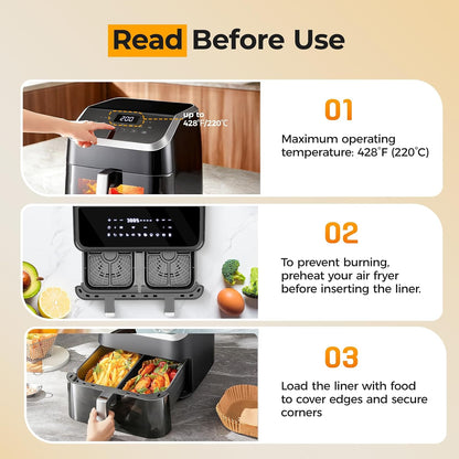 Vailnd Air Fryer Paper Liners, 200pcs Air Fryer Liners Disposable 8" Square | Baking Paper Liner for 5-8 qt Airfryer Basket, Non-stick and Oil Proof Parchment Paper for Oven, Pans & Baking