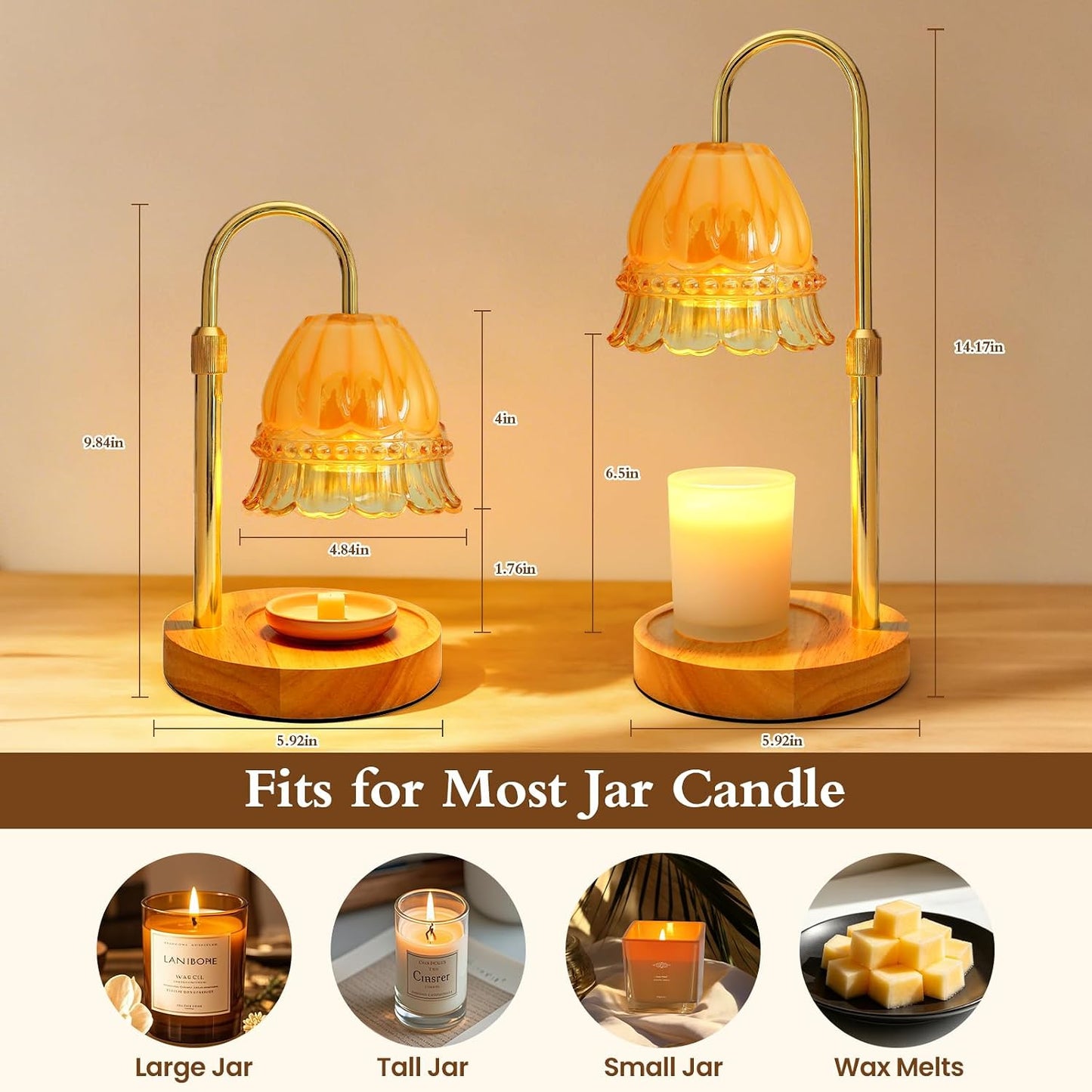 Candle Warmer Lamp with Timer,Birthday Gifts for Women Home Decor | Timer Dimmable,Height Adjustable,Glass Lampshade,Holiday Gift,Includes 2 Bulbs