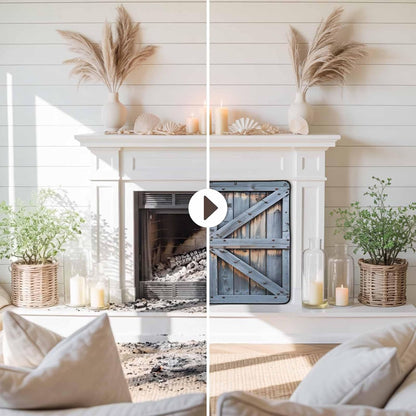 Magnetic Fireplace Cover Barn Gate Fireplace Screen Decorative Farmhouse Wood Grain Walls Door Insulation Fireplace Blocker Save Energy Fireplace Draft Stopper Covers for Living Room 36x30 Inch