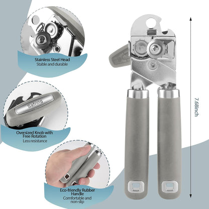 Safring Can Opener Manual, Heavy Duty Handheld Strong Can Opener with Soft Touch Handle, Sharp Blade Smooth Edge, Can Openers with Multifunctional Bottle Opener, Black