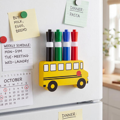School Bus Magnetic Marker Holder, Back to School Classroom Supplies, Teacher Appreciation Gift Dry Erase Marker and Eraser Storage Organizer for Whiteboard Fridge Locker