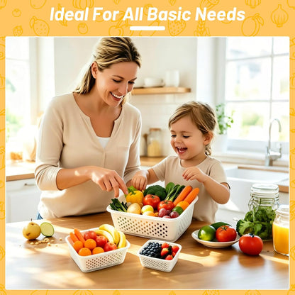 3 Pack Fruit Storage Containers for Fridge with Removable Colander | 3 BPA-free produce storage containers with colanders, airtight lids and stackable design for fruits and vegetables.