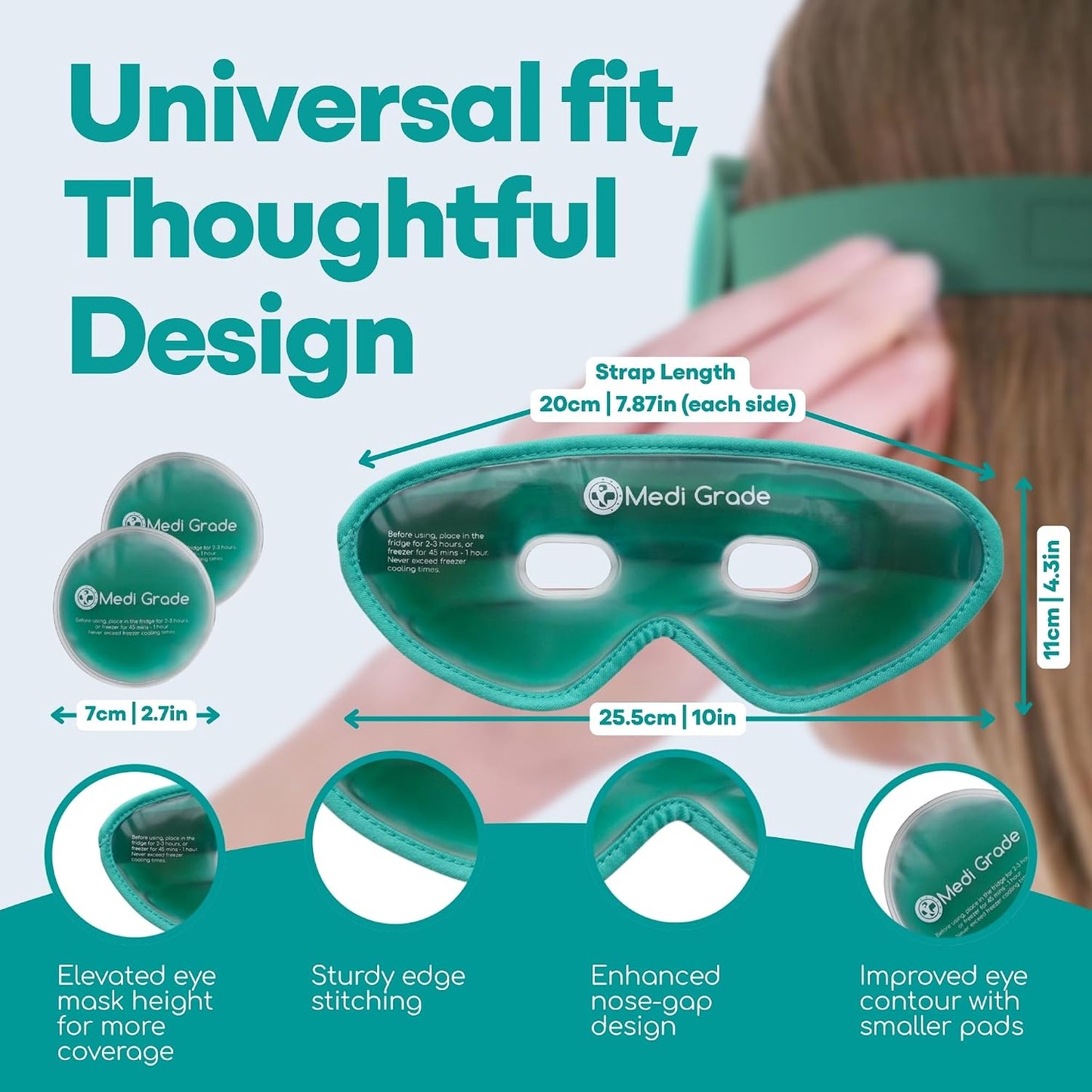 Medi Grade Cooling Eye Mask for Dark Circles and Puffiness, 2 Gel Eye Pads | Reusable cold eye mask and ice pack for eyes, gel eye pads with thermo bag and adjustable strap, for skincare routines