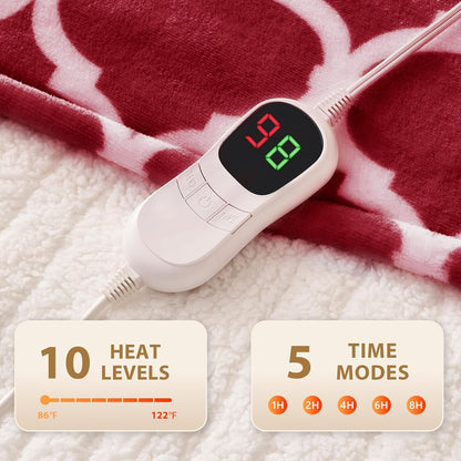 Homemate Heated Blanket Electric Throw - 50“x60“ Heating Blanket with 10 Fast Heat Levels 8 Hours Auto Off Soft Cozy Flannel Over-Heated Protection ETL Certification Keep Warming in Home | Throw with 10 Fast Heat Levels 8 Hours Auto Off Over-Heated