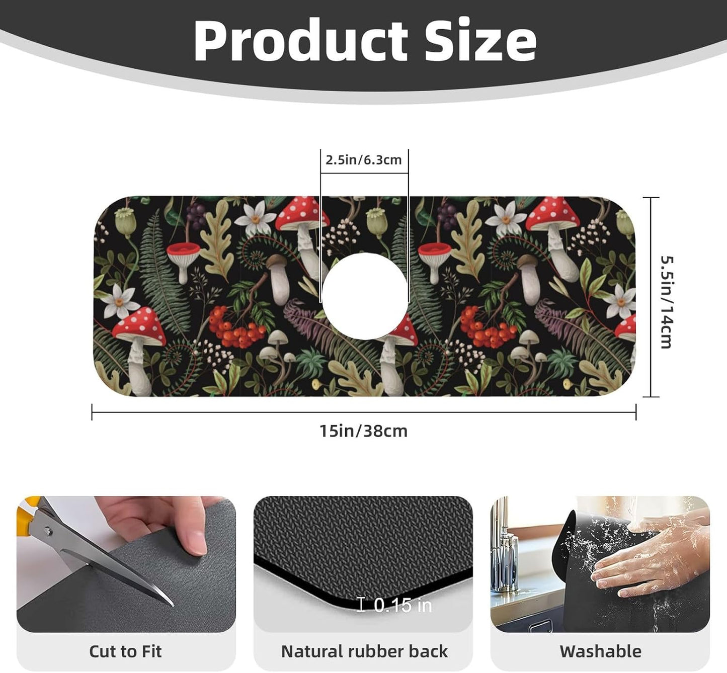 Abstract Flower Blooming Floral Watercolor Kitchen Sink Splash Guard Faucet Mat Super Absorbent Fast Drying Mat Sink Gadgets-Fast Drying Pad Sink Mat For Kitchen Bathroom (15" X 5.5" )