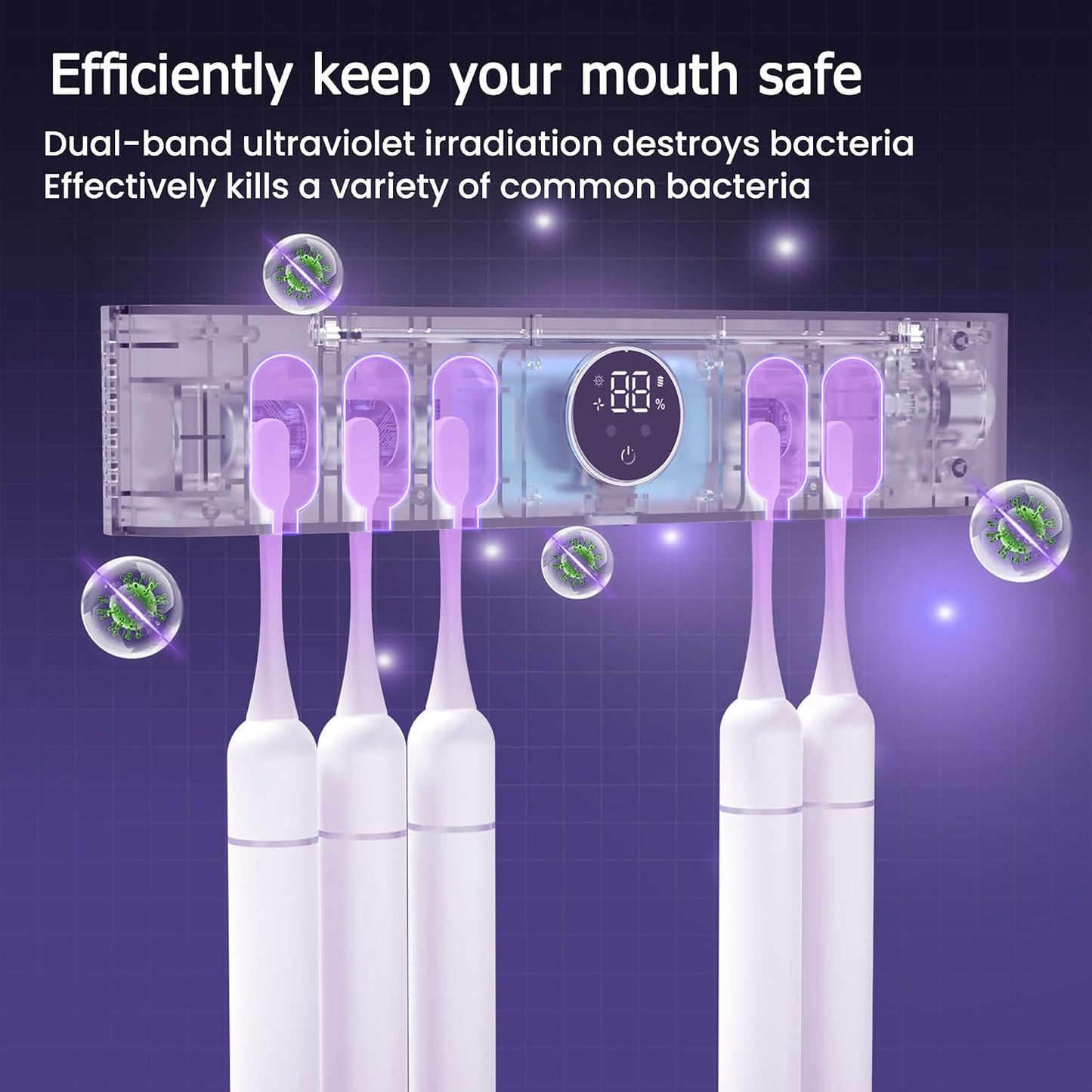Toothbrush Holder and Cleaner Razor Holder and Dryer Auto Open/Close Cover Rechargeable Wall-Mounted Suitable for Most Toothbrushs