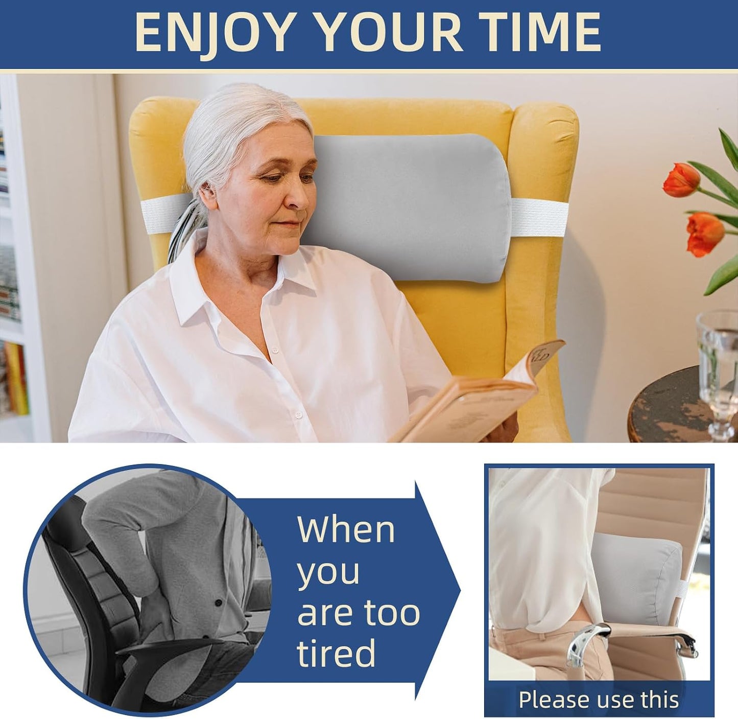 Headrest Pillow for Patio Chaise Lounge, 2 Packs Head Pillow with Elastic Band for Zero Gravity Lounge Chair, Head Neck Rest Pillow Lumbar Pillow, Beige