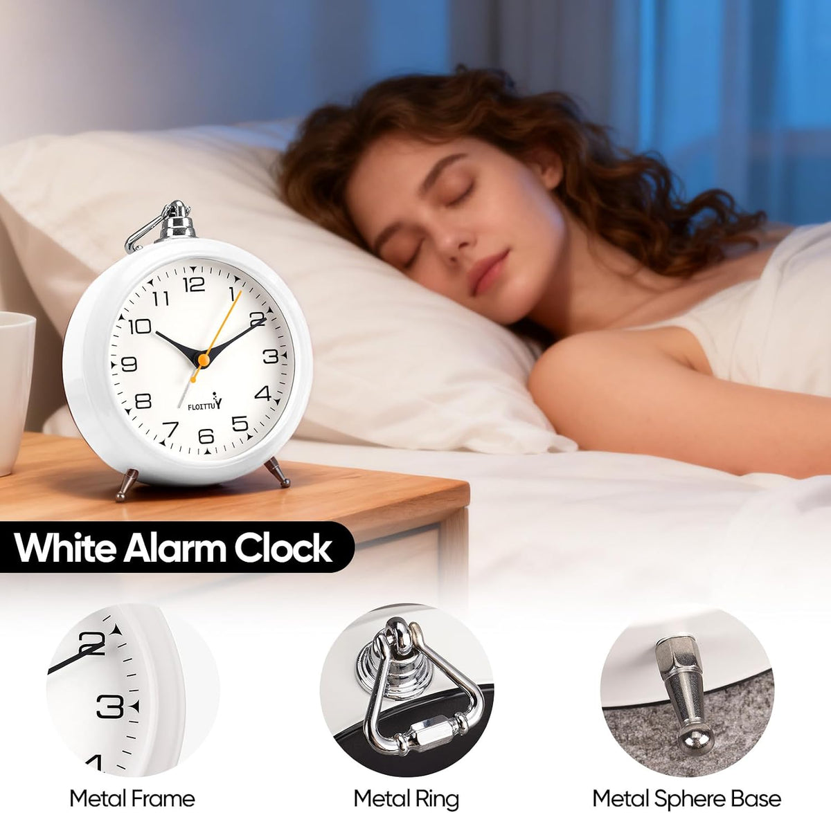 FLOITTUY 4.5" Battery Operated Antique Retro Analog Metal Alarm Clock, Silent Bedside Desk Clock, Wall-Hanging Vintage Clock(Exquisite Bronze)