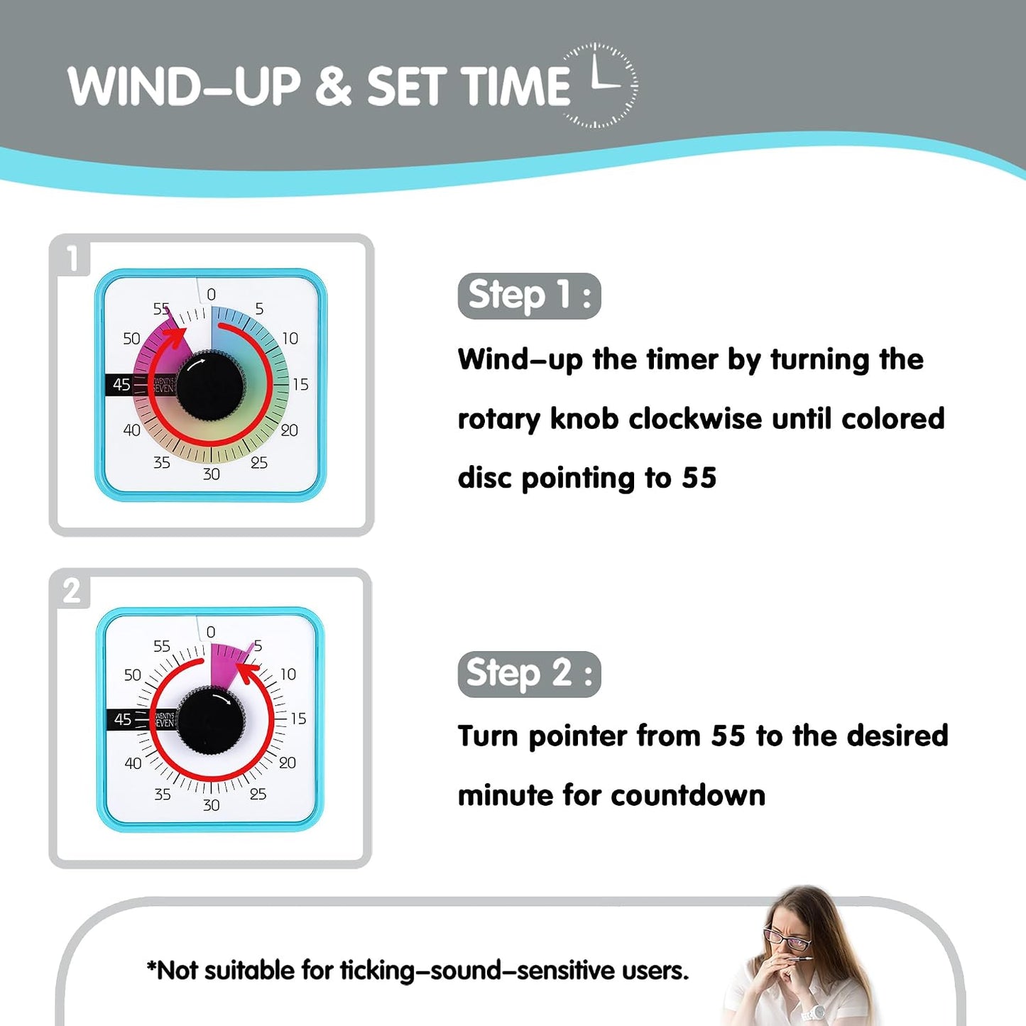 Visual Timer 7.5 inch; 60 Minute 1 Hour Countdown Timer for Kids Classroom Teaching Tool Home Office Meeting, Mechanical Countdown Clock for Exam Time Management Magnetic, Sky Blue with Colorful Disc