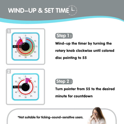 Visual Timer 7.5 inch; 60 Minute 1 Hour Countdown Timer for Kids Classroom Teaching Tool Home Office Meeting, Mechanical Countdown Clock for Exam Time Management Magnetic, Sky Blue with Colorful Disc