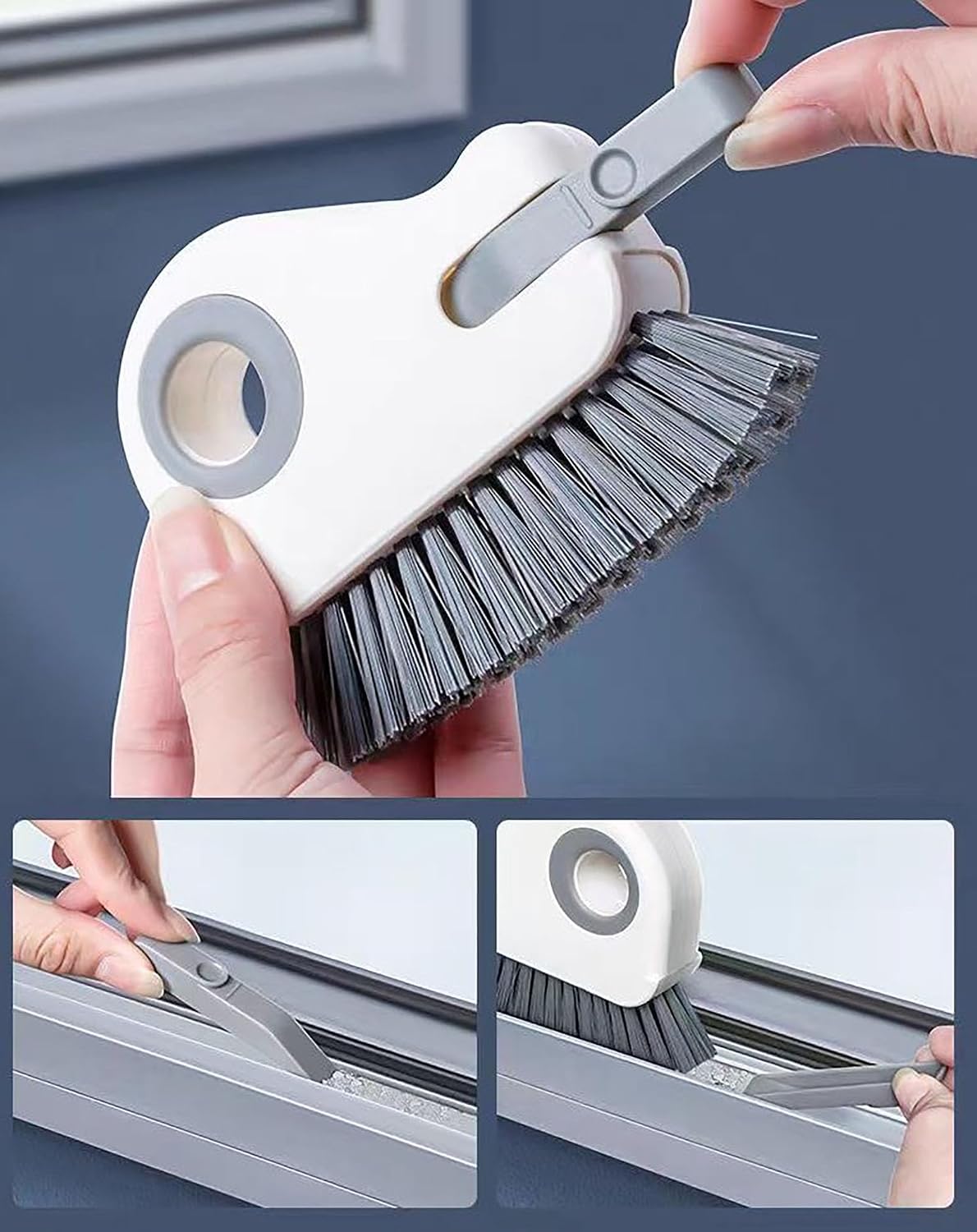 2 in 1 Window Track Cleaning Tools Groove Crevice Cleaning Brush with Hidden Scraper for Sliding Door Tracks, Window Sills, and Window Seal (1 Piece)