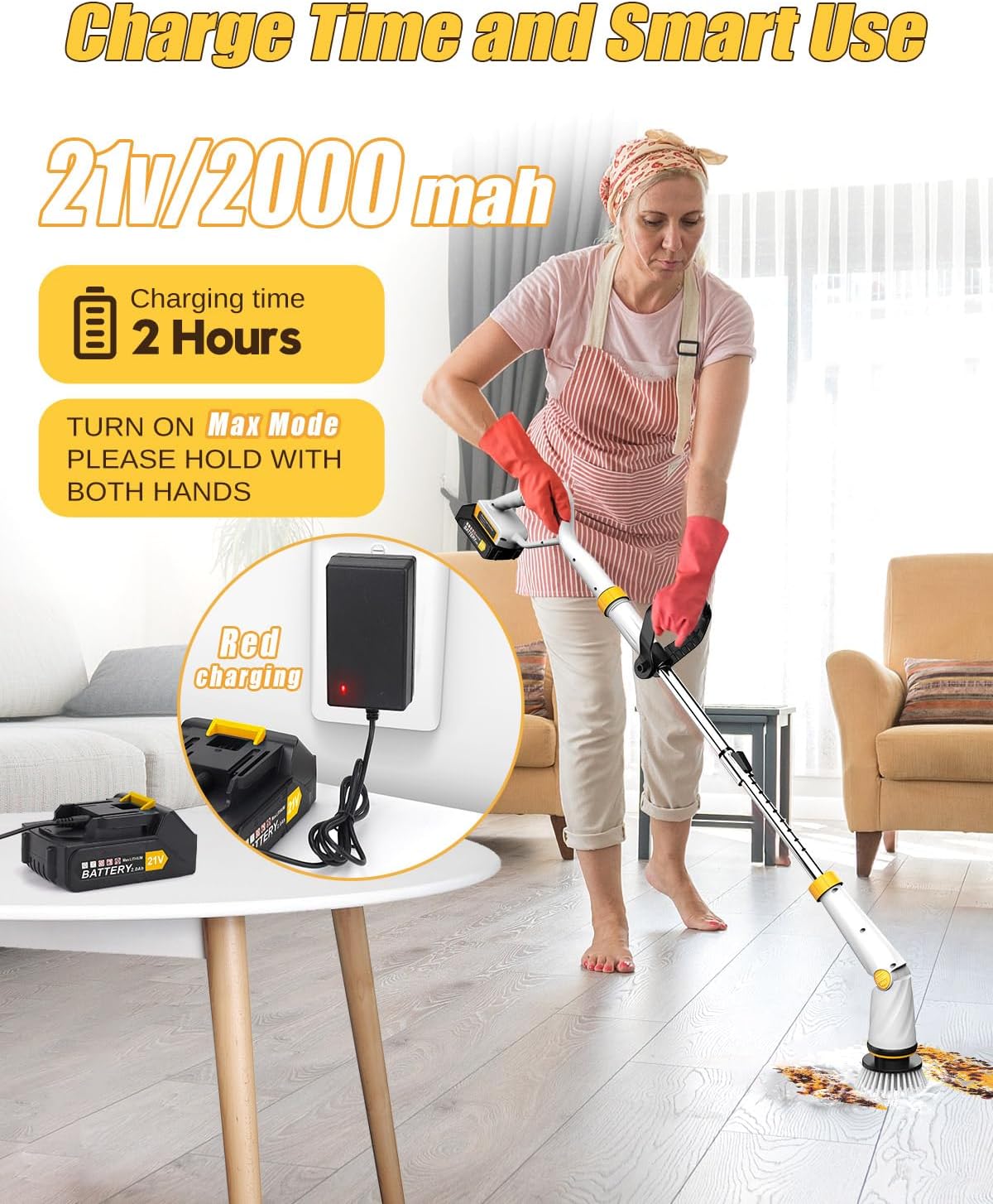 Qimedo 1500 RPM Electric Spin Scrubber with Two Batteries Q2 Pro, Cordless Battery Powered Shower Scrubber,Electric Tile Floor Scrubber with Display for Grout/Tile/Tub (Effortless Handle/8 Brushes)