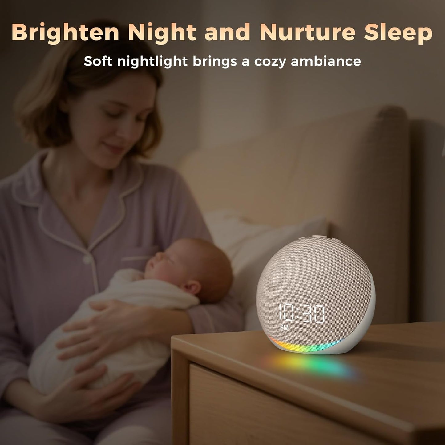 Sound Machine Alarm Clock for Bedroom: 25 Natural Sleep Sounds | White Noise Machine for Adults Kids Baby - Gentle Wake Up Alarm with Bluetooth Speaker - Putty
