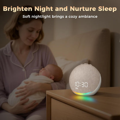 Sound Machine Alarm Clock for Bedroom: 25 Natural Sleep Sounds | White Noise Machine for Adults Kids Baby - Gentle Wake Up Alarm with Bluetooth Speaker - Putty