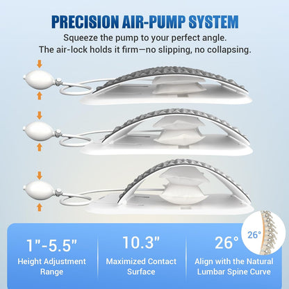 Back Stretcher for Back Pain, Adjustable Height & Soft Sponge Material | Lumbar Back Stretcher With Acupressure Points, Air Pump Adjustable Height, Spine Stretching Support, Scoliosis, Manual Includ