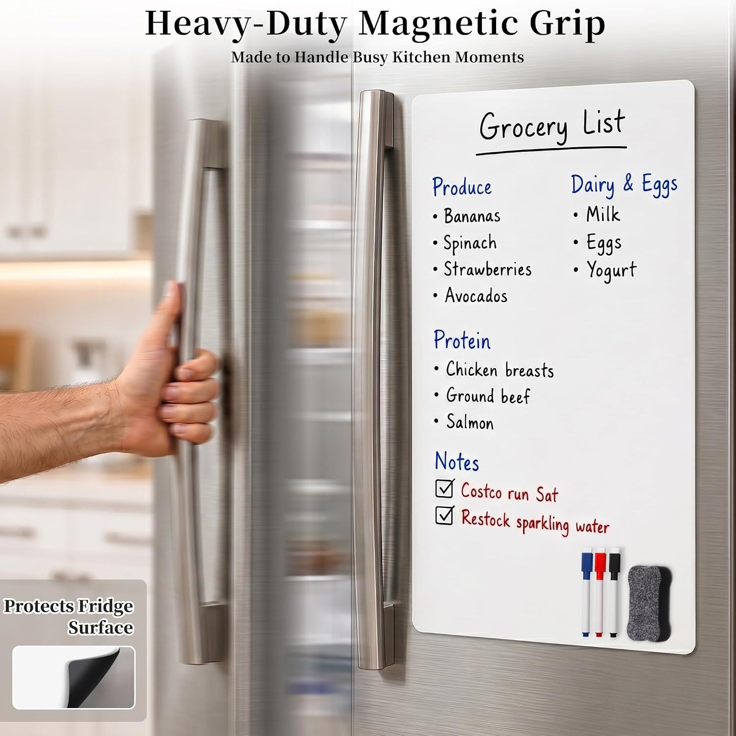 Magnetic White Board for Refrigerator Plan Weekly Menus at a Glance | Dry Erase Sheet for Meal Schedules - 12" x 8" Kitchen Command Center for Busy Moms with Magnet Backing Packed Flat