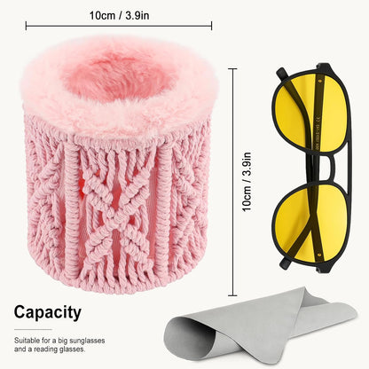 RayLove Glasses Holder for Nightstand, Boho Decor Eyeglass Case, Plush Lined Glasses Holder Stand for Office Desk Organizer