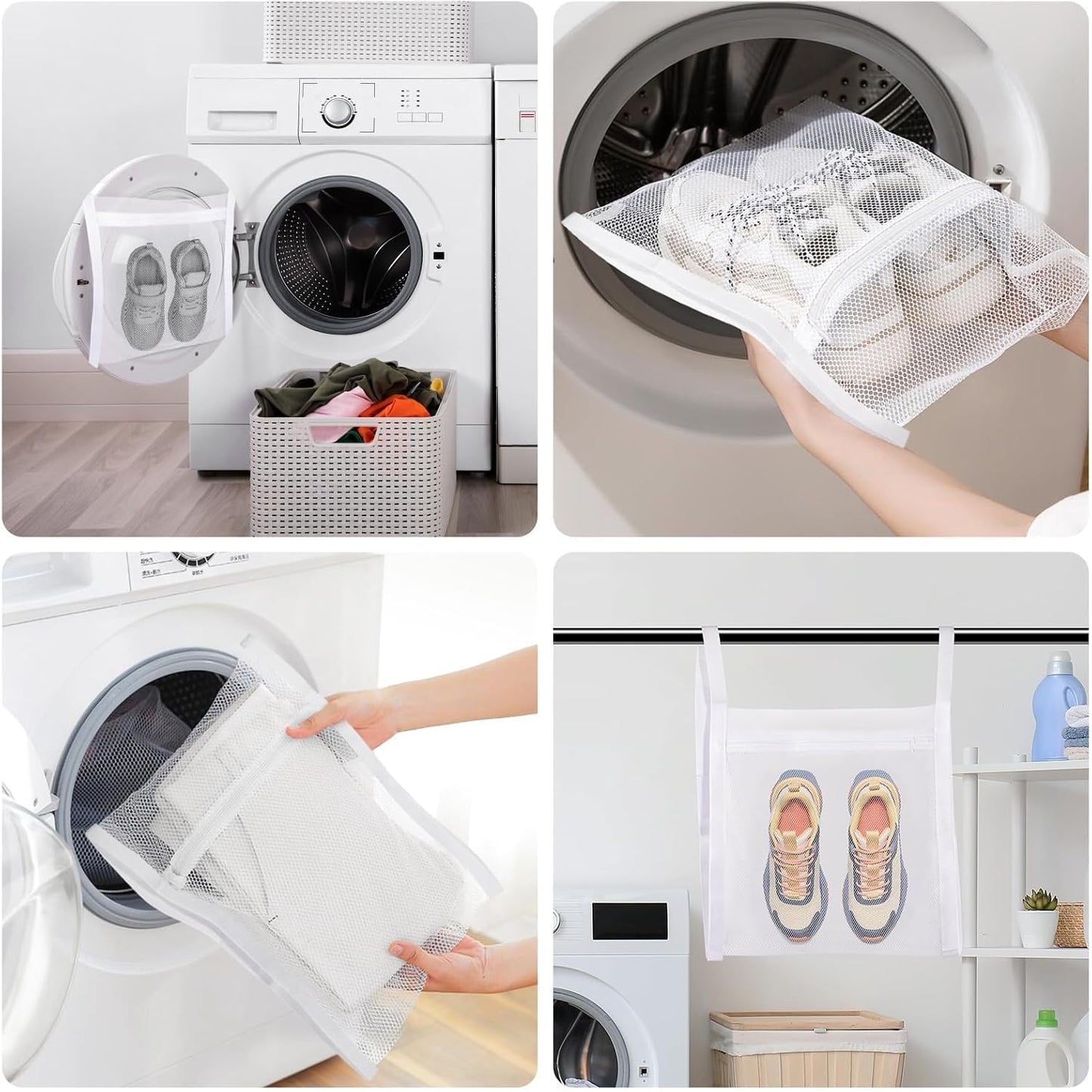 Shoe Washing Machine Bag, Shoe Laundry Bag for Washer and Dryer | 2 Pack Shoe Cleaning Bag for Sneakers & Tennis Shoes, XXL Size, Shoe Protection, Dry Bags, Zipper Hook, Travel & Dorm Storage