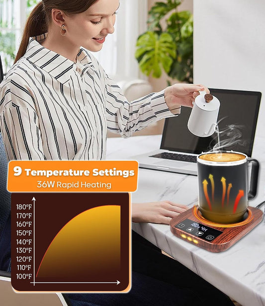 Coffee Mug Warmer, 9 Temp, 1-12H Timer Smart Electric, Auto Shut Off | Candle Warmer, Cup Warmer for Desk, Candle Warmer Plate Candle Melter, Heated Coffee Mug, Charging Coaster