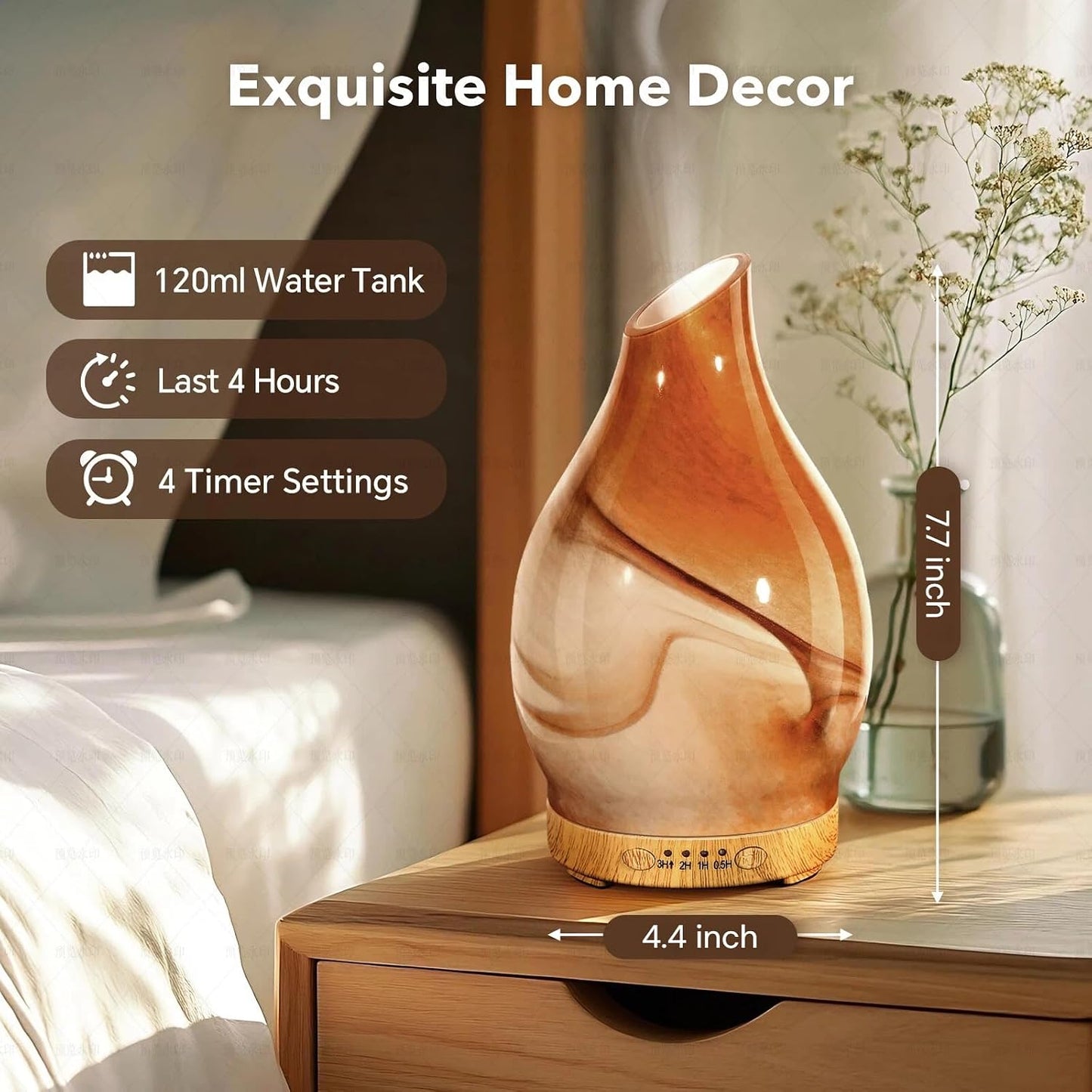 120ML Essential Oil Diffuser, 3D Glass Aromatherapy Diffuser with Auto Shut-Off and 7 Color LED Lights, Ultrasonic Mist Humidifier with 4 Timer for Home Office Bedroom (3D Fireworks)
