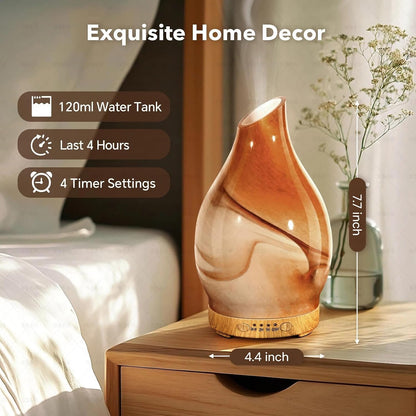 120ML Essential Oil Diffuser, 3D Glass Aromatherapy Diffuser with Auto Shut-Off and 7 Color LED Lights, Ultrasonic Mist Humidifier with 4 Timer for Home Office Bedroom (3D Fireworks)