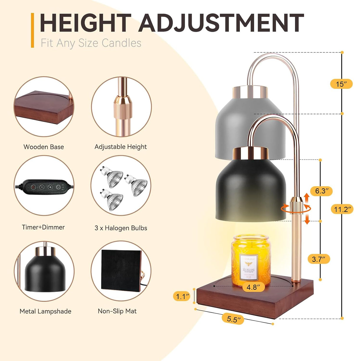Candle Warmer Lamp with 3 Bulbs, Adjustable Height Dimmable Candle Warmer with Timer, Candle Lamp with Charming Gift Box Ribbon,Birthday Gifts for Women Mom, House Warming Gifts New Home Decor
