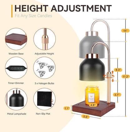 Candle Warmer Lamp with 3 Bulbs, Adjustable Height Dimmable Candle Warmer with Timer, Candle Lamp with Charming Gift Box Ribbon,Birthday Gifts for Women Mom, House Warming Gifts New Home Decor