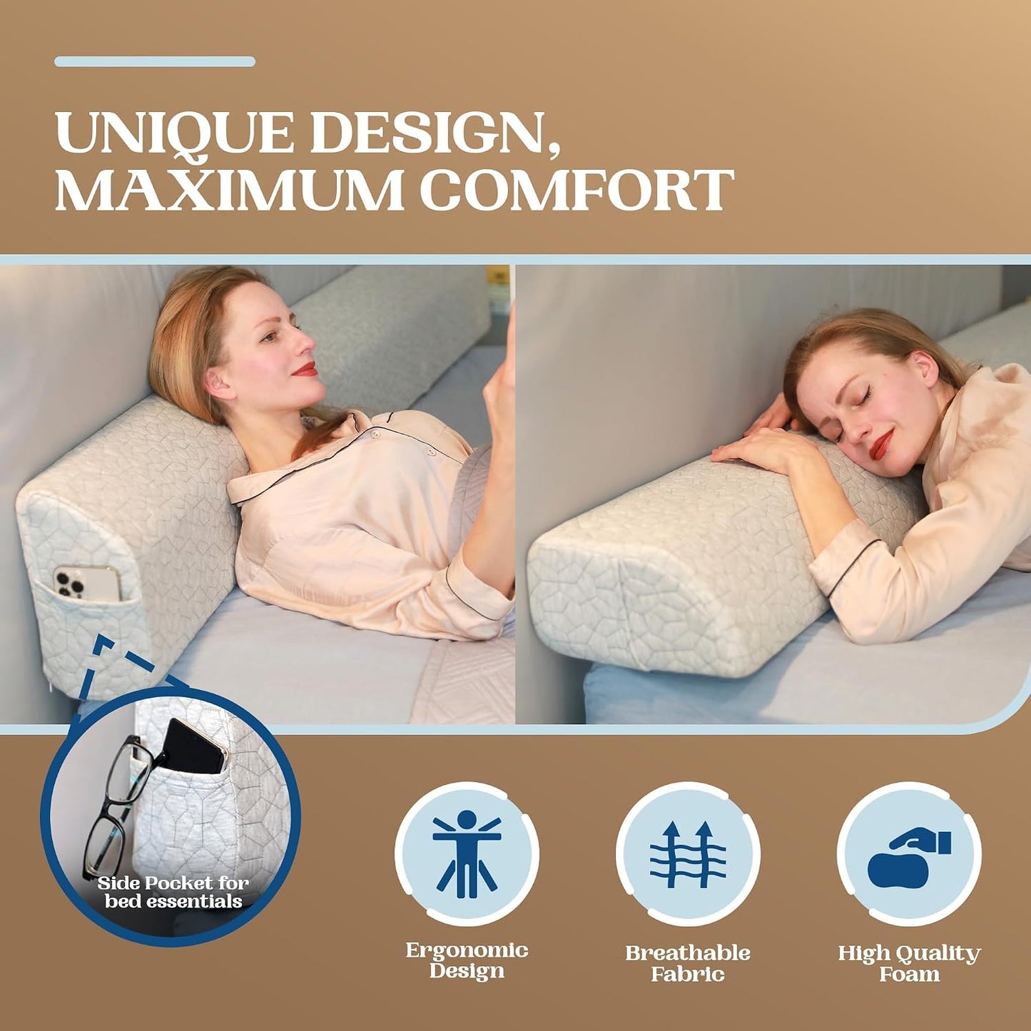 FeelAtHome Twin Bed Gap Filler, 0-8" Adjustable Headboard Wedge Pillow | Premium Foam Mattress Extender Closes The Crevice Between Wall & Bed. Ideal Gap Stopper for College Dorms & Guest Rooms