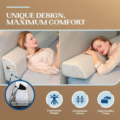 FeelAtHome Twin Bed Gap Filler, 0-8" Adjustable Headboard Wedge Pillow | Premium Foam Mattress Extender Closes The Crevice Between Wall & Bed. Ideal Gap Stopper for College Dorms & Guest Rooms