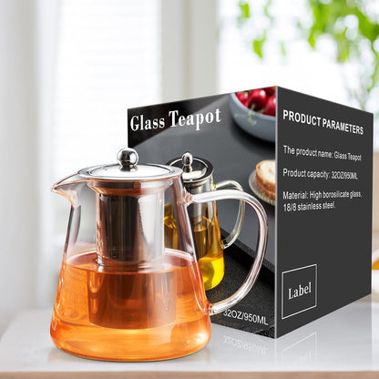 PARACITY Glass Teapot Stovetop 22 OZ/650ml, Tea pot with Removable 18/8 Stainless Steel Infuser, Borosilicate Clear Tea Kettle, Teapot Blooming and Loose Leaf Tea Maker Tea Brewer for Camping, Travel | Clear small tea kettle with infuser and tea pot with