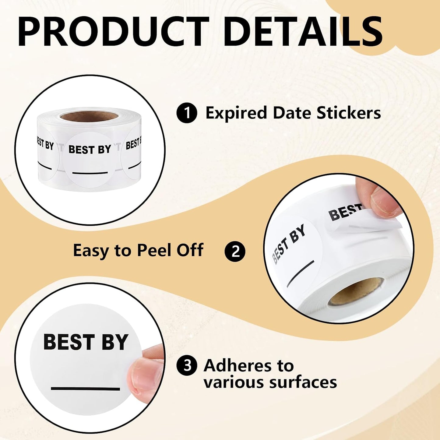 1000 Pcs Expiration Date Stickers - 1.5 Inch Small Food Labels for Marking Organizing Inventory, Food Container or Storage