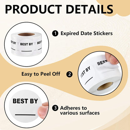 1000 Pcs Expiration Date Stickers - 1.5 Inch Small Food Labels for Marking Organizing Inventory, Food Container or Storage
