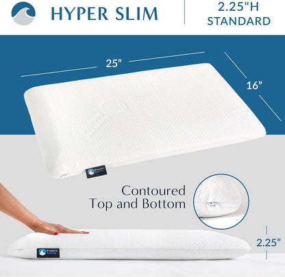 Bluewave Bedding Ultra Slim Gel Memory Foam Pillow for Stomach and Back Sleepers - Thin, Flat Design for Cervical Neck Alignment and Deeper Sleep (2.75-Inches Height, Standard Size)