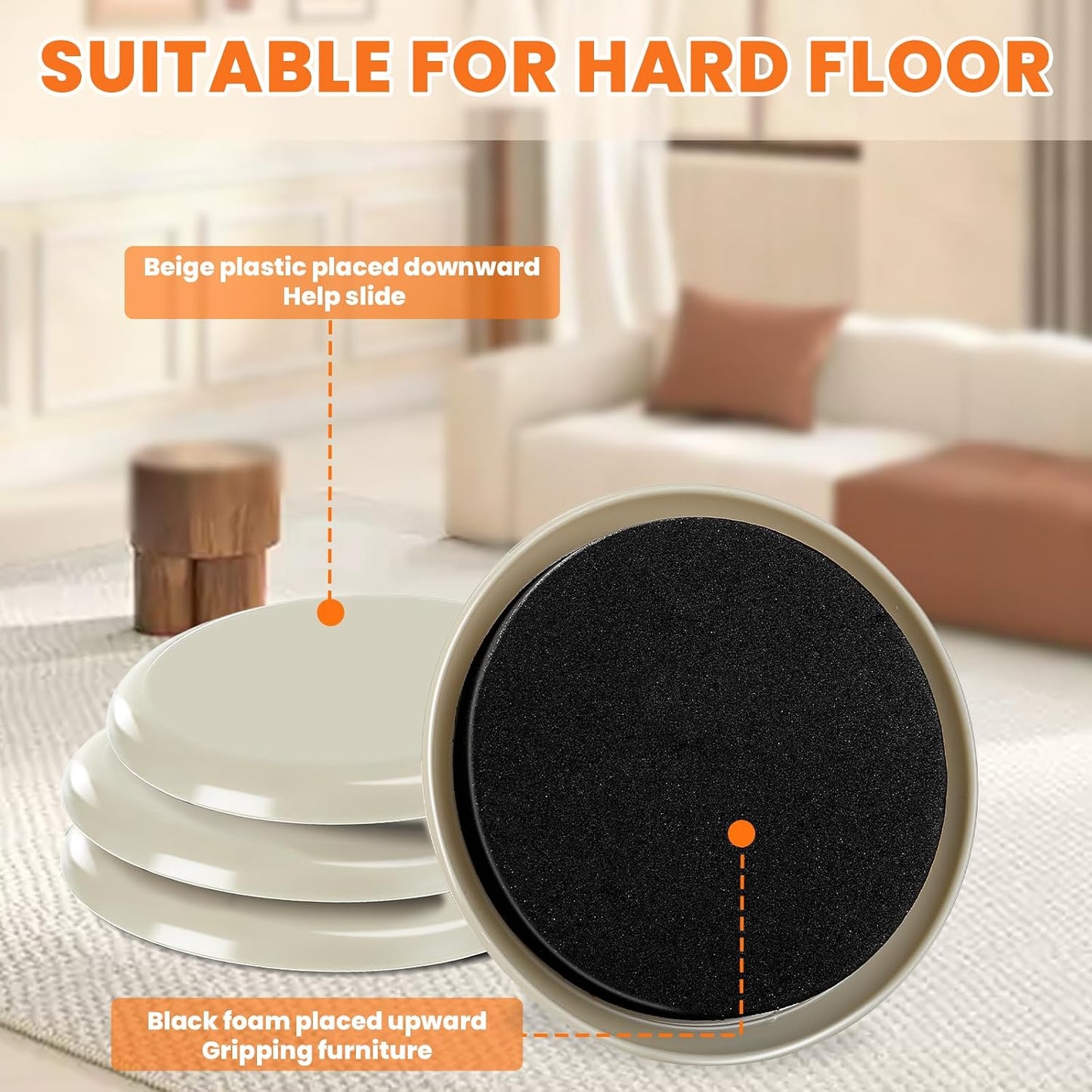 Furniture Sliders for Carpet 24PCS, 3 1/2" | Heavy Duty Furniture Movers Pads, Sliders for Furniture on Carpet, Reusable Furniture Moving Sliders for Easy Glide