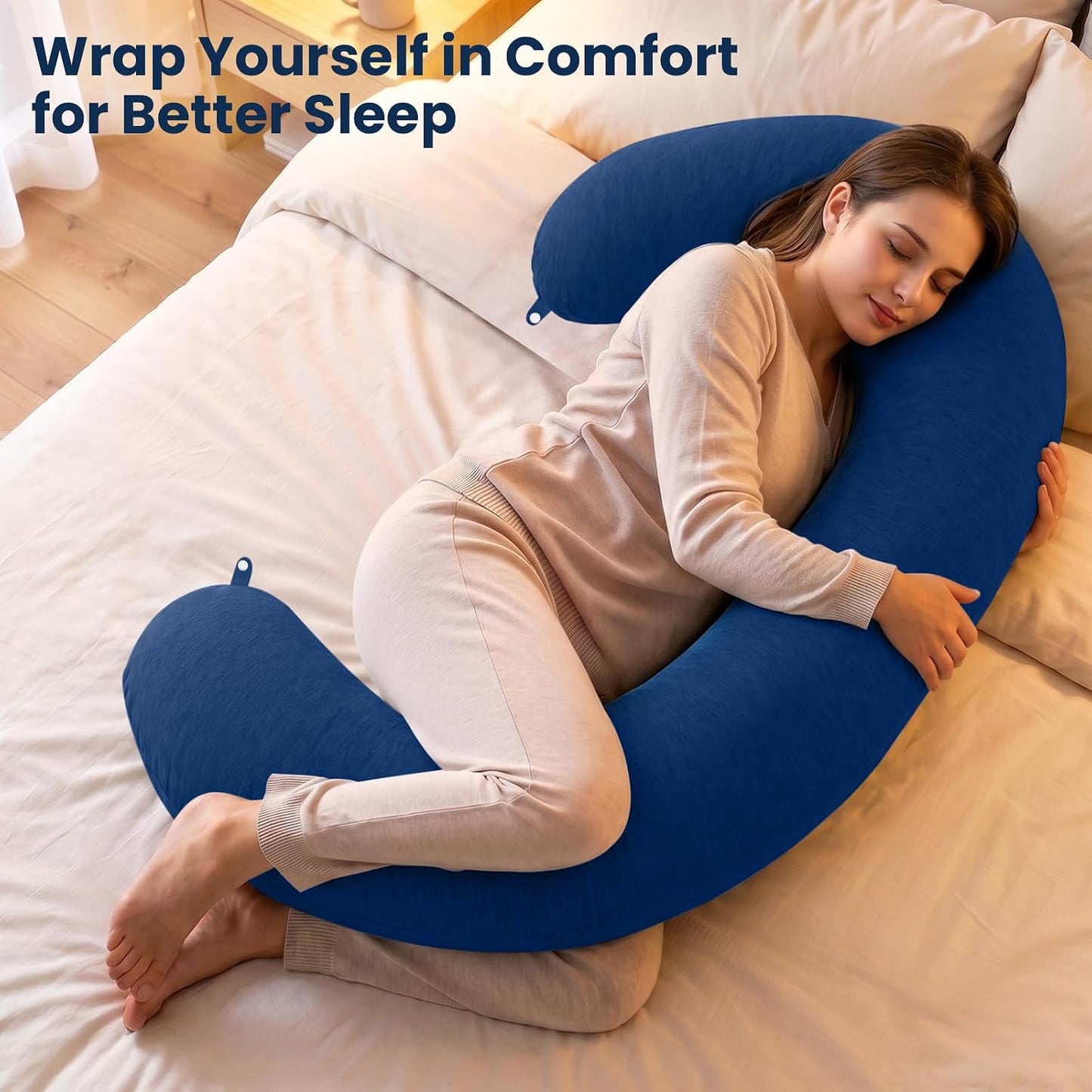 TranquilRelax C Shaped Body Pillow for Side Sleepers, Memory Foam Long Pillow for Leg, Hip & Back Support, Soft Washable Cover,Grey-47"*10"