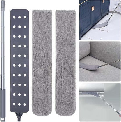 Retractable Gap Dust Cleaner with Extension Pole, Cleaning Tools with 2 Microfiber Dusting Cloths, Washable Extendable Long Handle Gap Dusters for Sofa Bed Furniture Bottom (2pcs Duster Cloths)