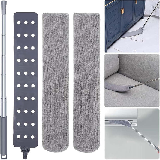 Retractable Gap Dust Cleaner with Extension Pole, Cleaning Tools with 2 Microfiber Dusting Cloths, Washable Extendable Long Handle Gap Dusters for Sofa Bed Furniture Bottom (2pcs Duster Cloths)