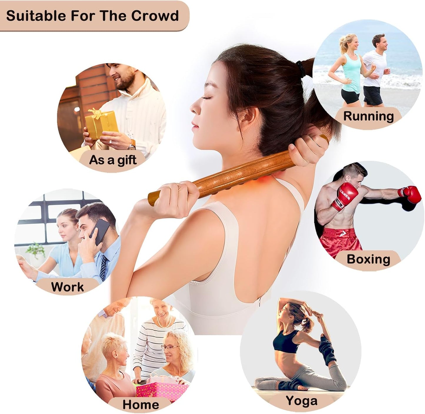 Wooden Massager Handheld Roller Trigger Point Massager Stick for Fascia, Cellulite, Muscle & Abdomen , Body Therapy Massager, Muscle Belly Relief Tool…