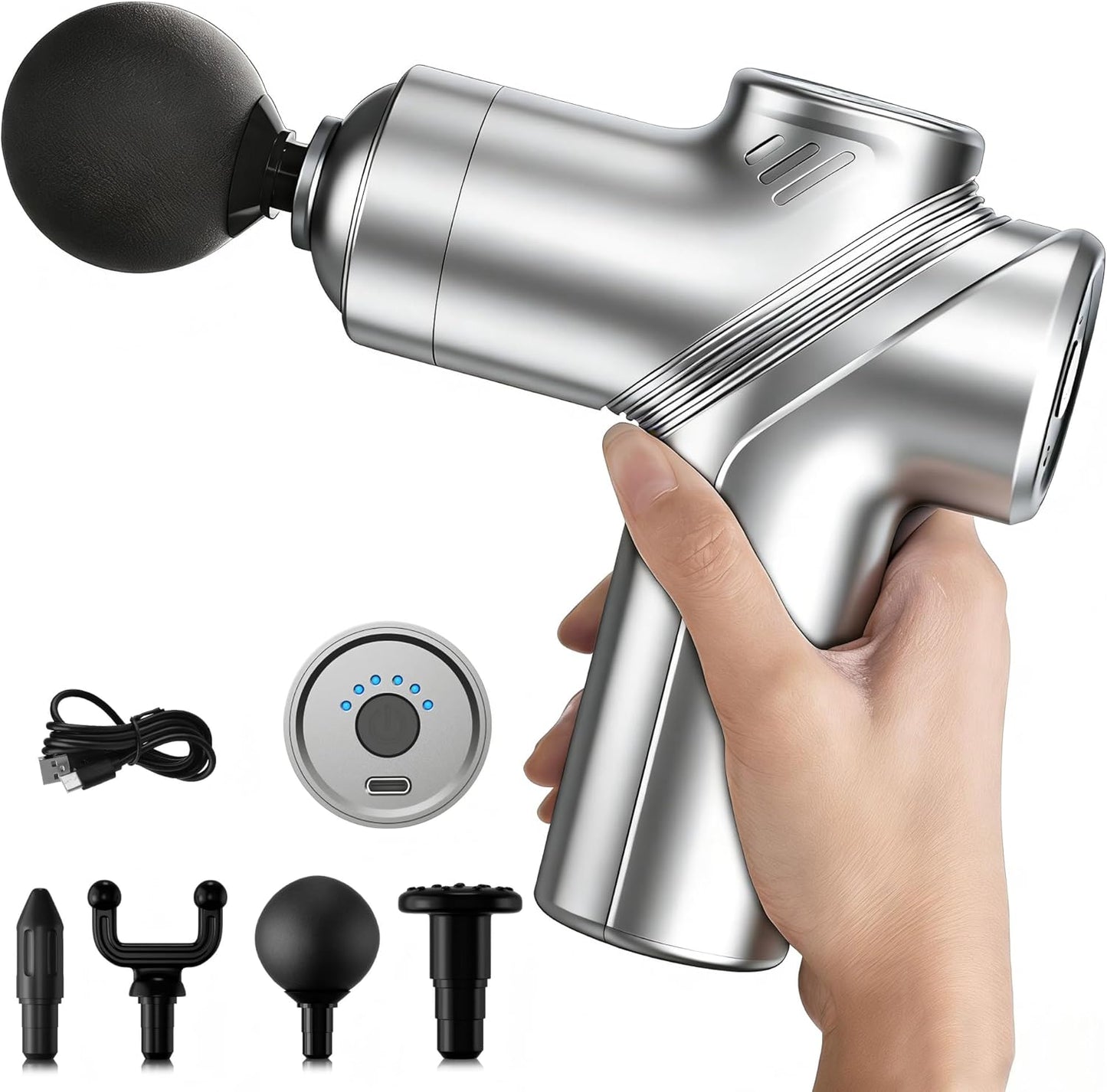Massage Gun Deep Tissue, Silent Motor and Portable Massage Gun with 4 Interchangeable Heads for Deep Muscle Relief and Relaxation, Relax Gift