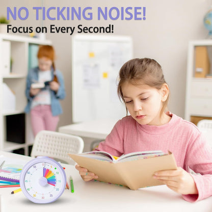 Visual Timer for Kids 60 Minute Countdown Timer Rainbow Disk Desk Timer Clock for Classroom Study Office Kitchen with Silent Operation (Purple)